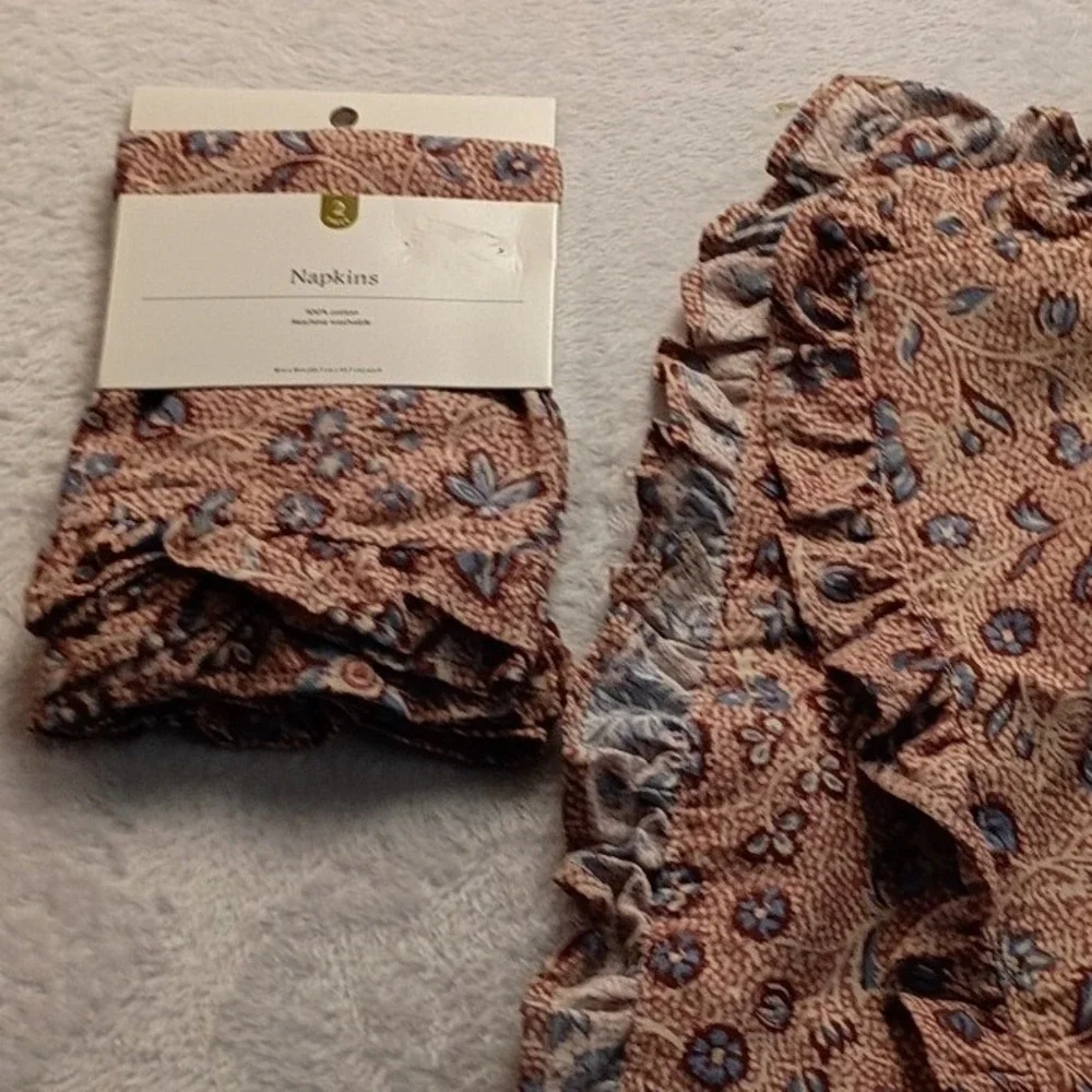Threshold 4pc Floral Ruffle Placemats and Napkins Set Terracotta Blue Cotton